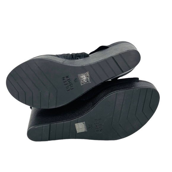 Eileen Fisher Draw Draped Black Nubuck Leather Wedge Heel Sandal Size 7.5 EUC - Picture 8 of 12
